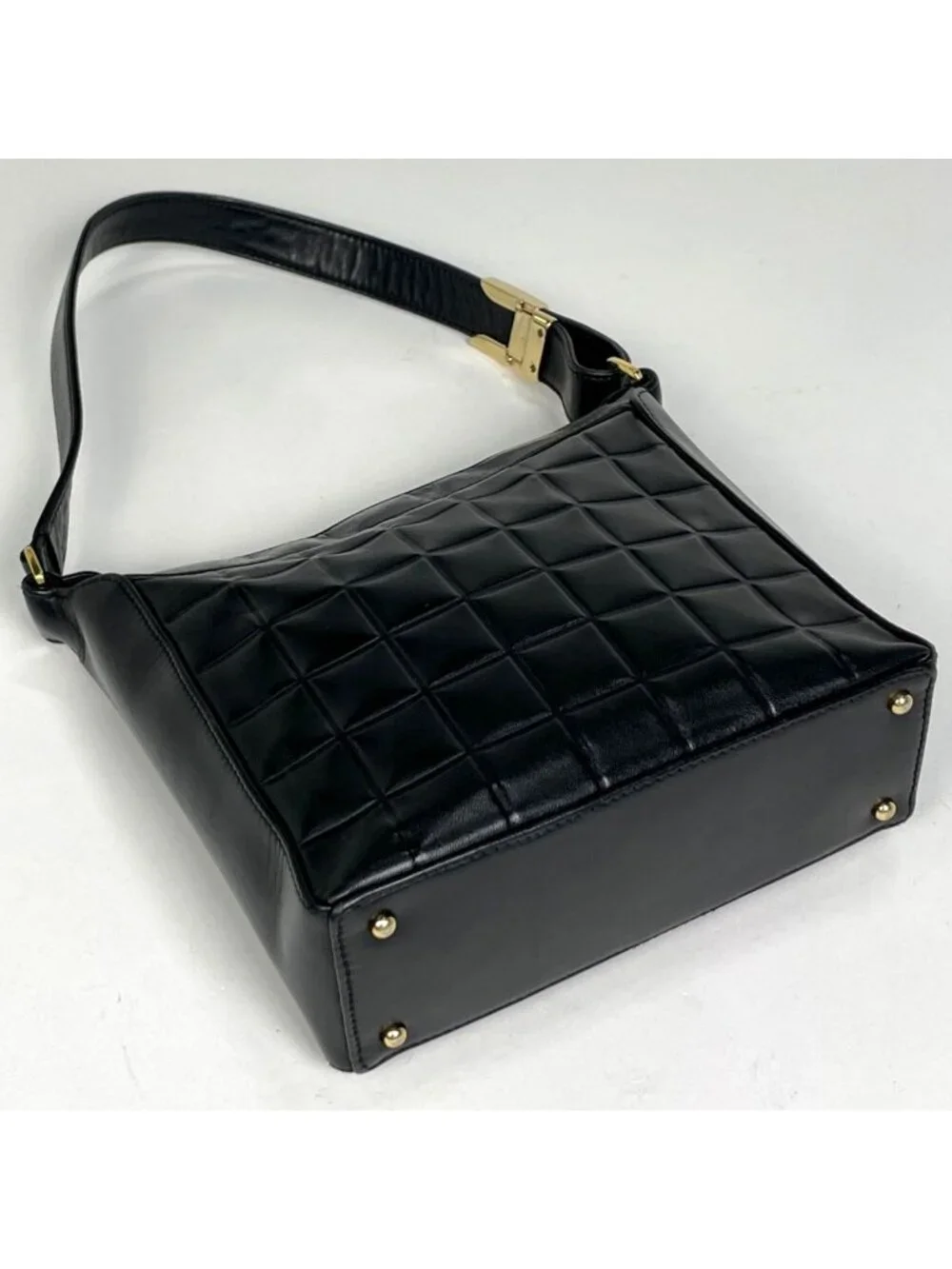 Chanel Choco Bar Shoulder Bag CC Logo Leather Black